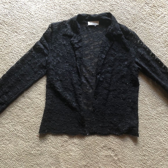 EXPRESS Long Sleeve Deep V Black Lace Blouse Med - Picture 2 of 2